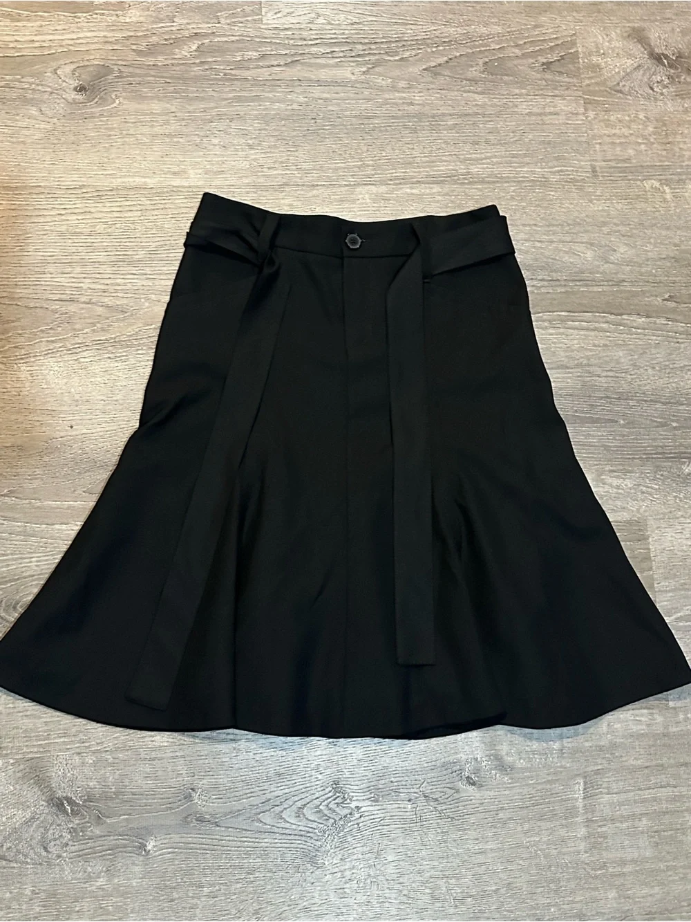 ZARA Black A-Line Flare Skirt Size 6 High Waisted Casual Career with Tie Belt